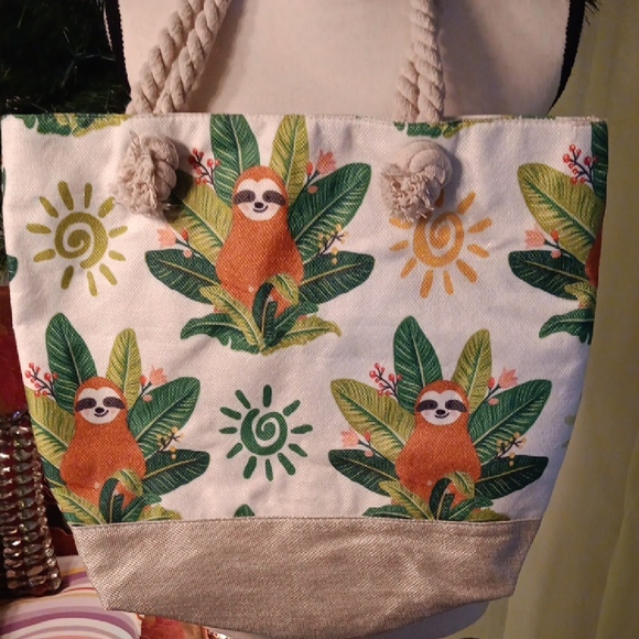 Sloth Print Tote Bag with Rope Handles - Picture 3 of 9